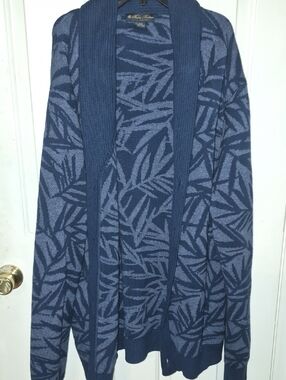 Brooks Brothers Navy Blue Leaf Patterned Shawl-Collar Cardigan XXL